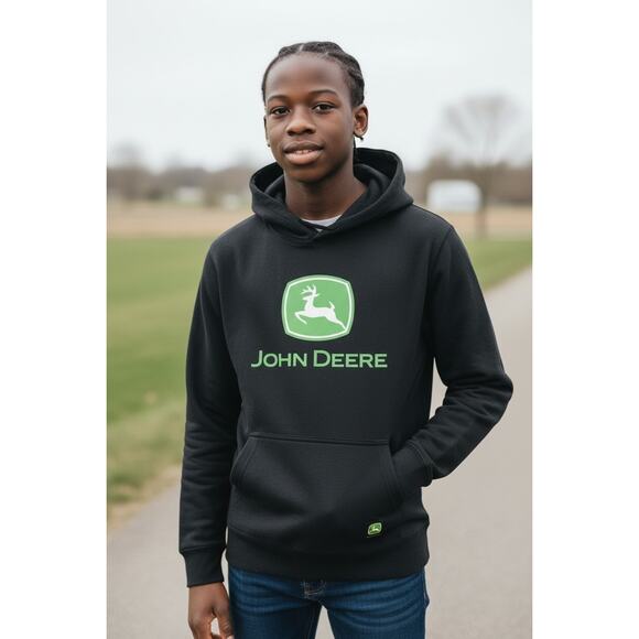 John Deere Kids Hoodie Black Green Logo Youth Large 10/12 - Picture 1 of 6